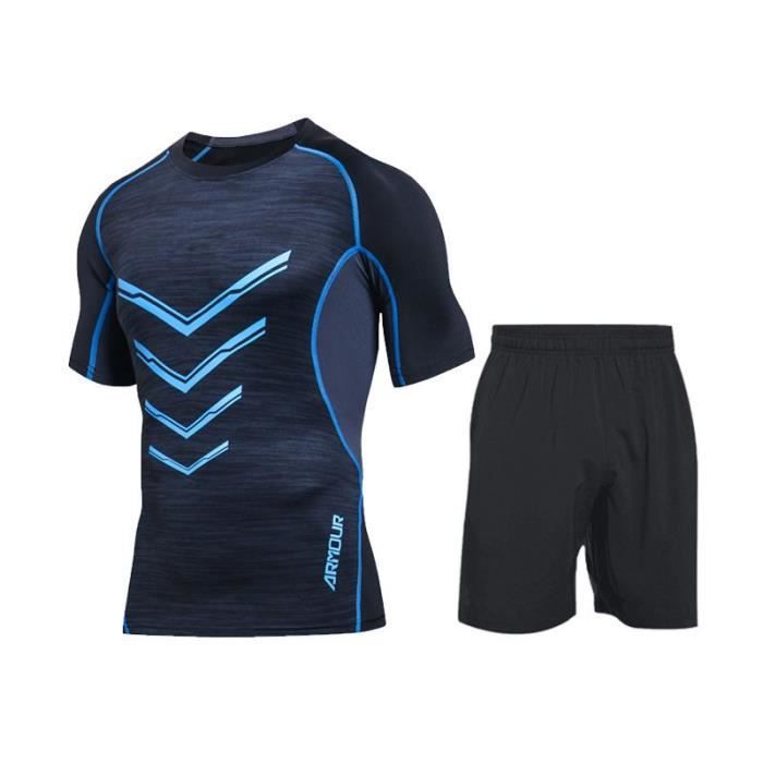 Ensemble de Vetement de Sport Homme Running Fitness T-shirt+Short