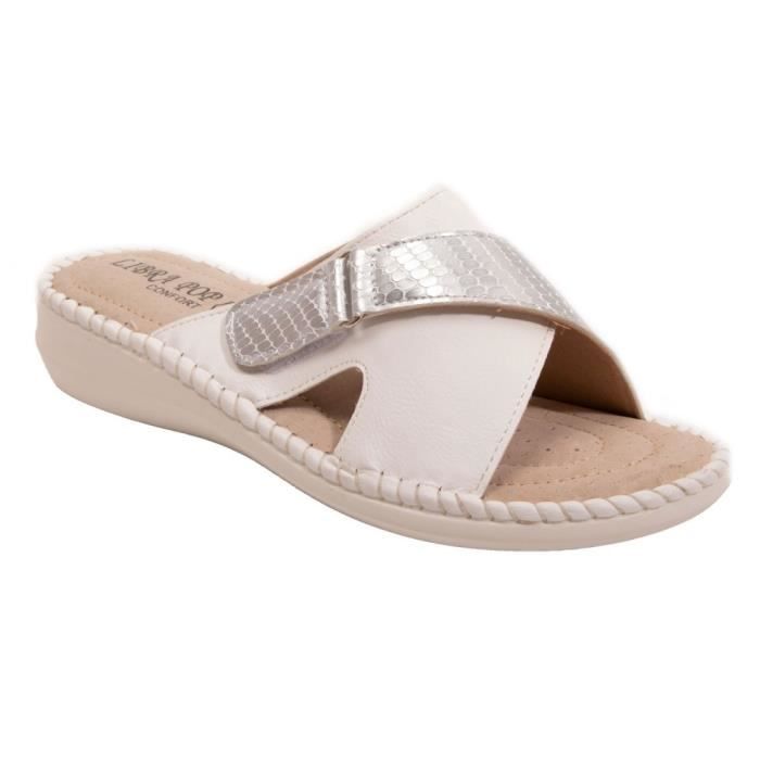 Mules femme pieds sensibles semelle cuir bride scratch réglable du 35 au 42-35
