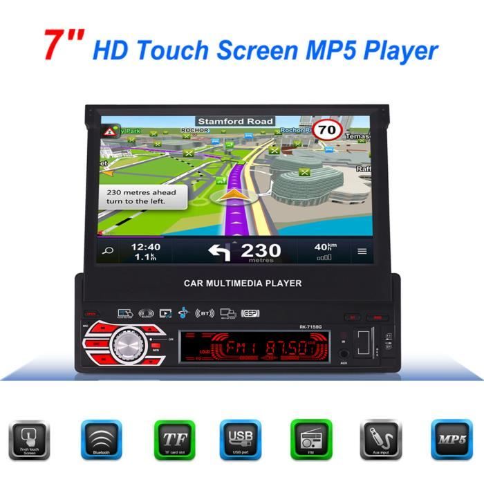 NEUFU 7'' Pouces 1 DIN Autoradio Bluetooth GPS Navigation Écran Tactile MP3 MP4 MP5 + Camera De Recul