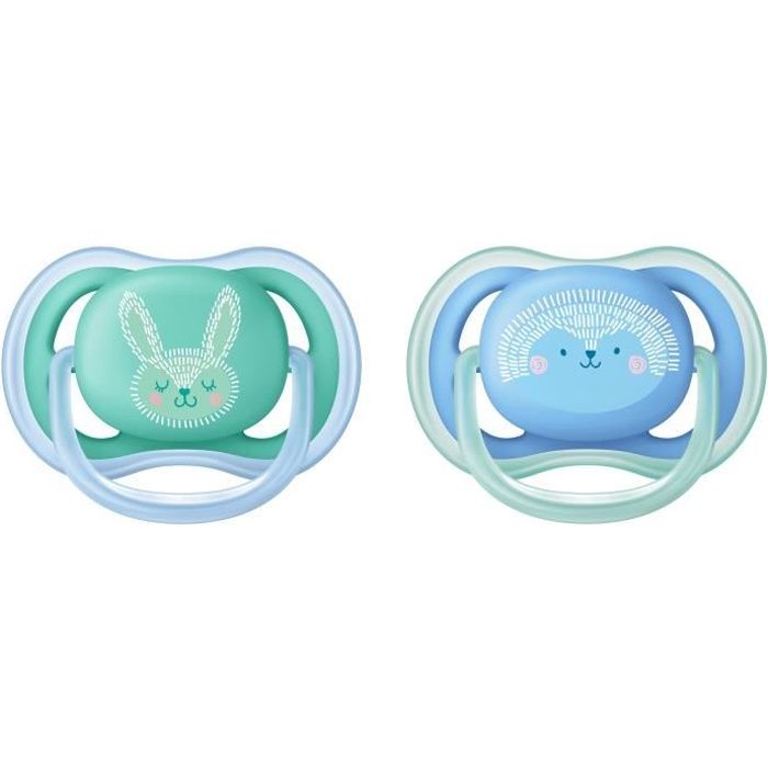 PHILIPS AVENT SCF344/22 Lot de 2 - Sucettes ULTRA aérées - 6/18 mois - Bleu/Vert