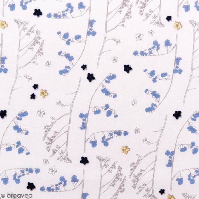 Tissu Rico - Toile de Jouy - Fleurs Sauvages - fond Gris et Doré - Par 10 cm (sur mesure) issu Rico Design :Vendu à la coupe, par