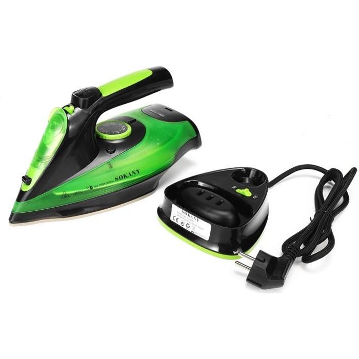 Fer à Vapeur Repasser 2400W Sans fil 5 Vitesse Réglable Anti-goutte Anti-calcaire EU Plug Vert
