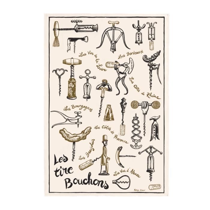 Torchon Imprimé Les tire-bouchons Écru 48 x 72 Torchons & Bouchons 48 X 72 ECRU