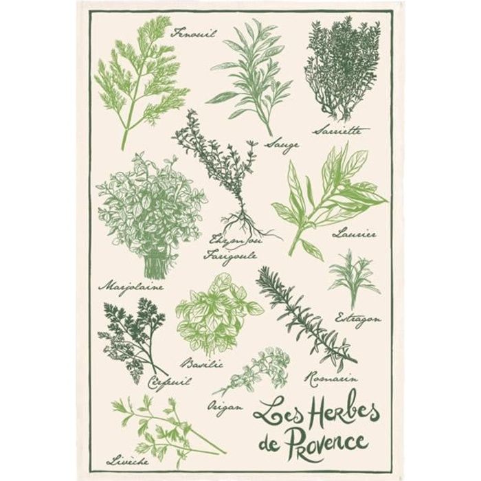 Torchon Imprimé Les herbes de provence Écru 48 x 72 Torchons & Bouchons 48 X 72 ECRU