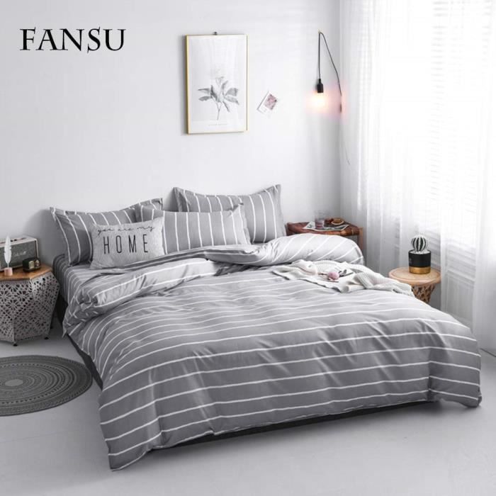 Housse de Couette Parures de Lit 3 pcs, Microfibre Modernes Simpl de Couette Zippée et 2 Taie d'oreiller (140x200cm,Rayures Grises)