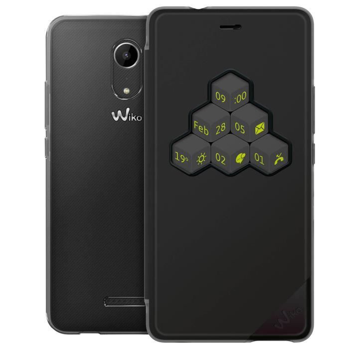 Etui Wiko Tommy 2 Housse Clapet Fenêtre Interactive Wicube Original Noir