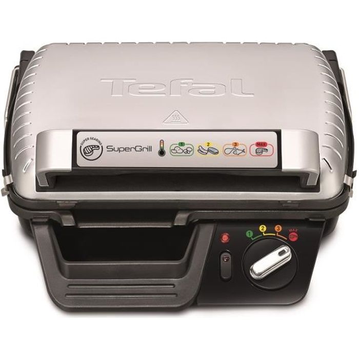 TEFAL GC 450 B 32 - Grill - Puissance 2000 W - 2 positions ( Gril et Barbecue ) - Thermostat ajustable - Plaques et bac collecteur