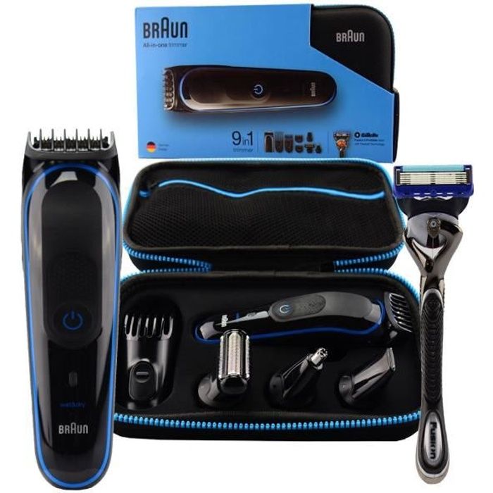 BRAUN MGK3980 Kit tondeuse polyvalente - Avec accessoires - Noir et bleu