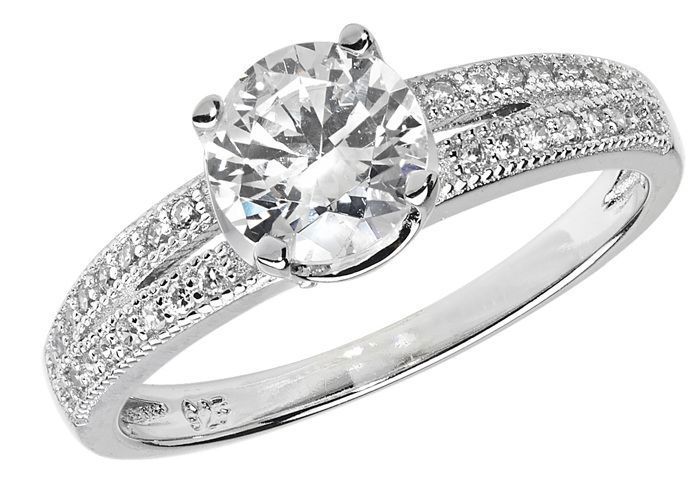 Bague Solitaire Alliage Argenté Avec Cristal Blanc - Taille 52 - Occasion Bon état