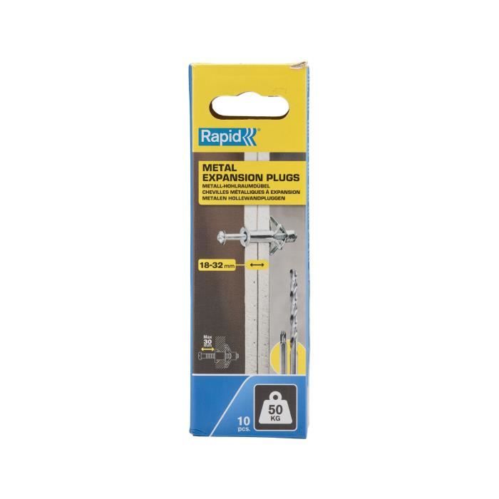 Rapid Chevilles à Expansion - Métal pour Cloison Plâtre 18-32mm - Lot 10 - Charge Max 50 kg - (5001554) - vue 1