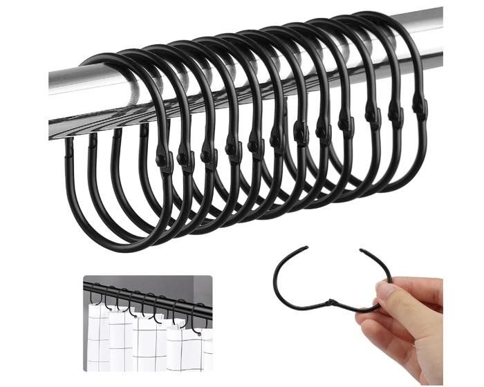 KtbeYTi 50 Pièces Rideaux Suspendus Anneaux 30 Mm Anneaux De Rideaux Et Crochets En Plastique Pour Salle De Bain, Fenêtre(Noir