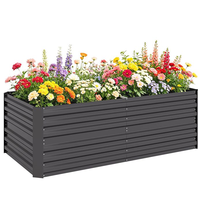 Carré potager de jardin - Outsunny - rectangulaire - tubes de renforcement acier galvanisé - 180 x 90 x 59 cm - gris foncé