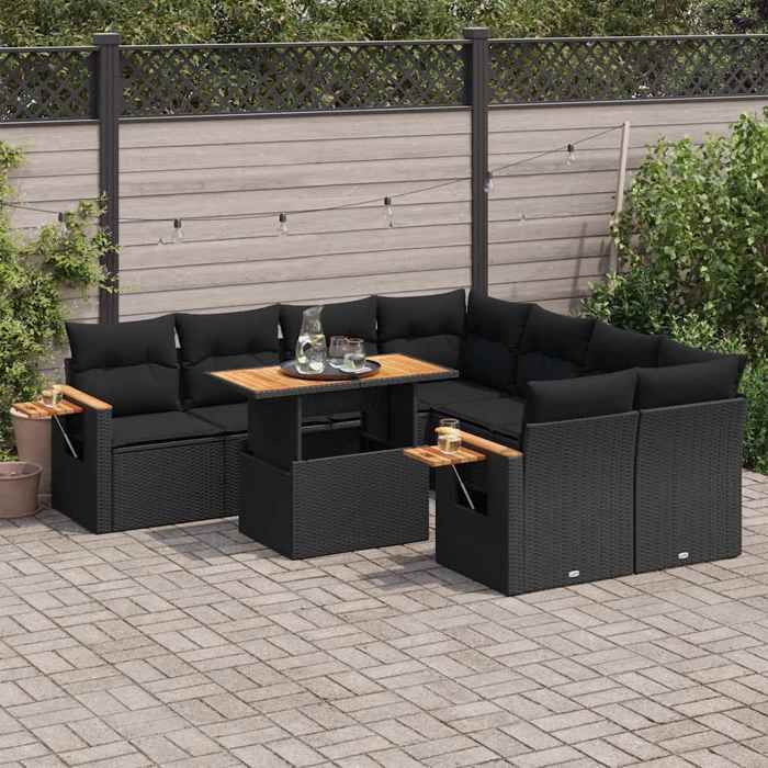 vidaXL Salon de Jardin avec Coussins 9 pcs Canapés avec Pieds Réglables Ensemble de Meubles dExtérieur Patio Terrasse 3249911 - vue 7