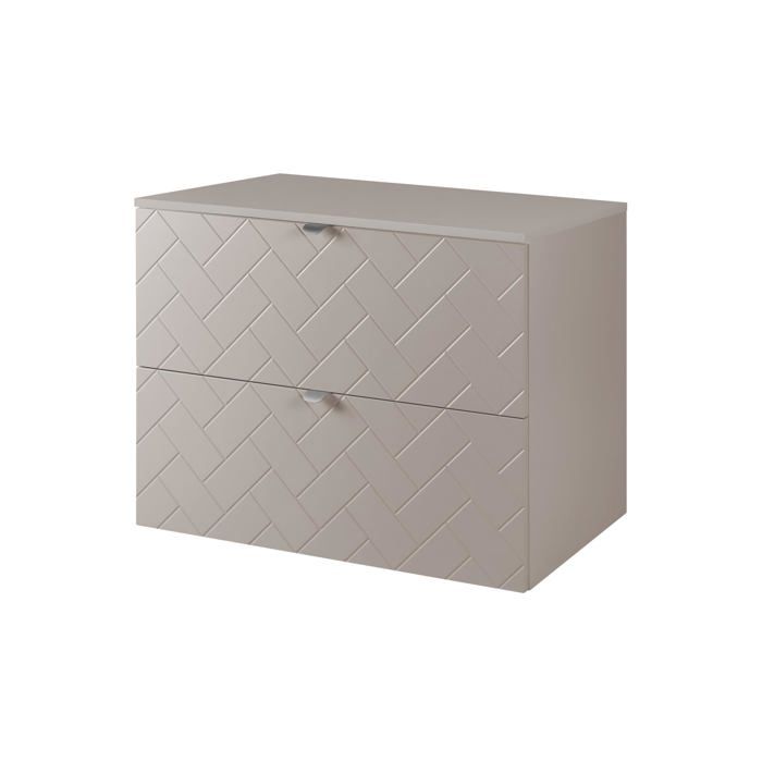 Meuble de salle de bain suspendu - Trend - Cachemire - 80x57x46 cm - 2 tiroirs - Poignée argentée