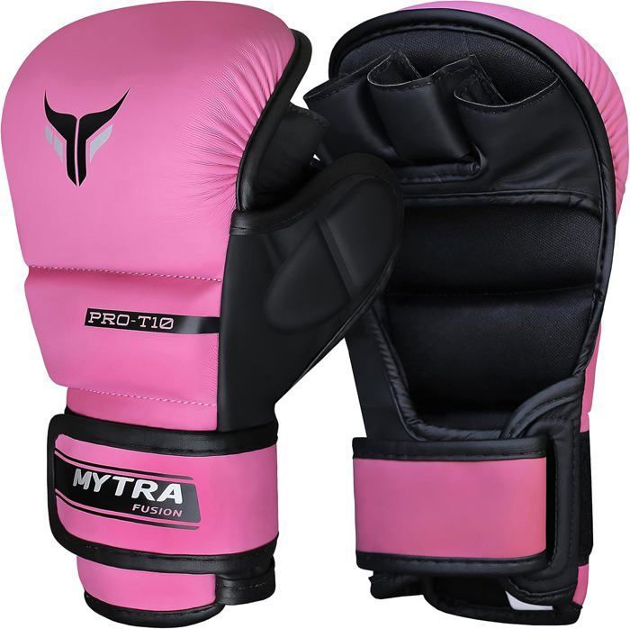 Gants MMA - Mytra Fusion - Femme - 7oz - Paume ouverte ventilée - Rose