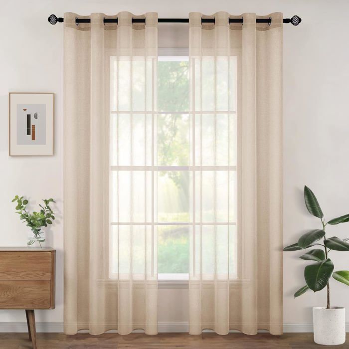 Lot De 2 Rideaux Beige Avec Anneaux - 140x175 Cm, Vida XL, Jamais Utilisé