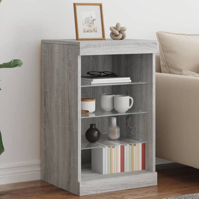 SALE 2025Meuble bas bahut vaisselier - Buffet avec lumières LED - Sonoma gris - 41x37x67 cm 15 64 Kg 8155