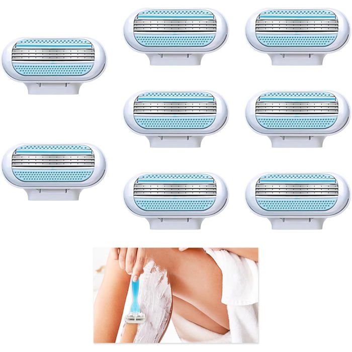 Pack de 8 Recharges De Lames Pour FemmeLames Triple CoucheConçus pour le Rasage de Toutes les Zones du CorpsRasoirs Hygiéniques
