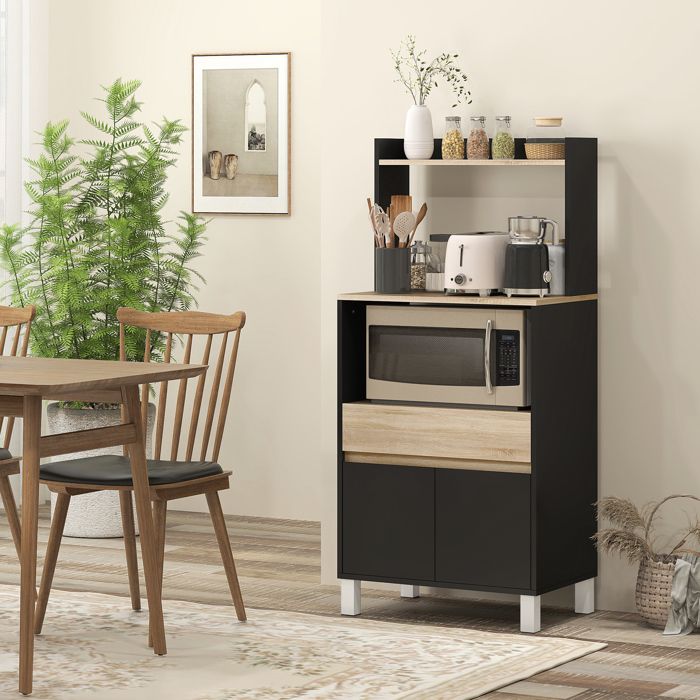Sobuy Fsb78-sch Meuble Micro-ondes Buffet Commode Sur Roulettes Armoire De Avec 3 Portes 1 Tiroir 1 Compartiment Pour Cuisine Salon