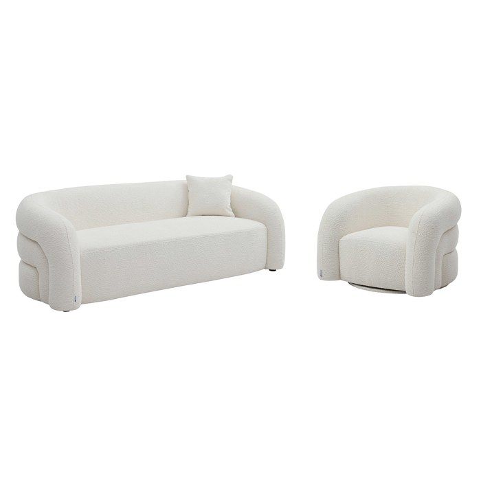 Canapé 3 places et fauteuil en tissu bouclette blanc LAPIOTA de Maison Céphy