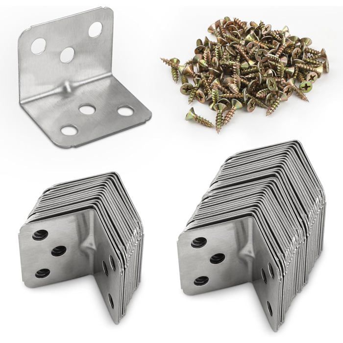 Raccords Angle Inox 50x Équerre 90° Fixation Meuble/Étagère Bois Vis Incluses Stabilité Renforcée