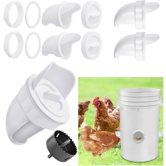 Mangeoire automatique pour poules - MICH - 4 ports - Anti-gaspillage - Anti nuisible - Installation facile