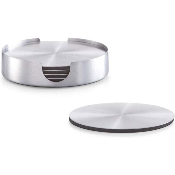 Ensemble de 7 sous-verres en verre et en acier inoxydable - Ø 10 cm