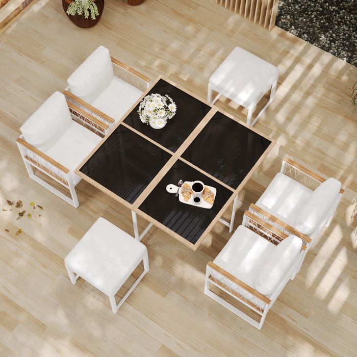 Ensemble repas de jardin 7 pièces pour 6 personnes FloraGrace