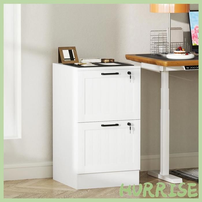 Cocosity Caisson Bureau Meuble Rangement Bois 2 Tiroirs Et Serrure Barres De Suspension Réglables 40 X 40 X 71 Cm Blanc