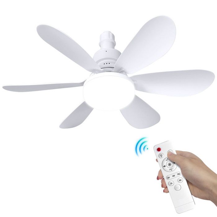 Ventilateur De Plafond Avec Lumiere - Ventilateur De Plafond Silencieux E27 Avec Télécommande - 40W LED 3000-6500K Réglable - Blanc