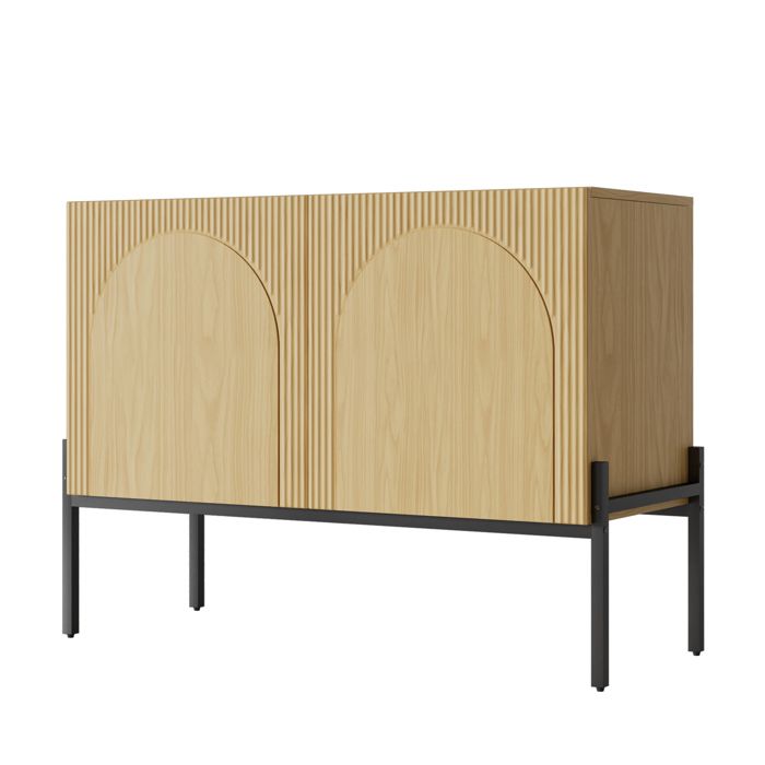 Buffet 2 portes – aspect bois naturel – pieds en metal – 100 x 40 x 75 cm