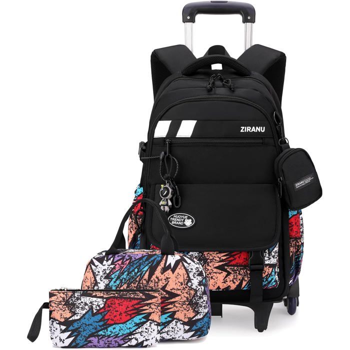 Cartable scolaire à roulettes enfant - TRAVELKNOT - Lot de 3 pièces - À roulettes - Sac à dos trolley - Imperméable