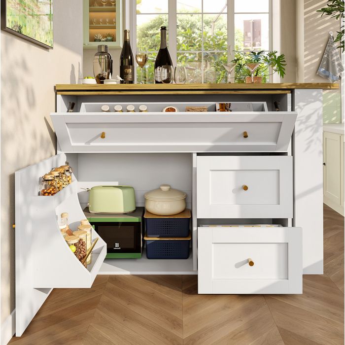 Buffet de cuisine extensible AESVAR table bar rotative 360° 138-204 x 39 x 105 cm MDF et métal blanc