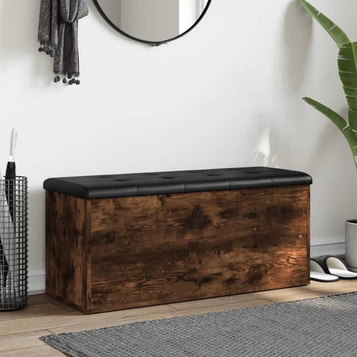 NEW Marron MEUBLE SIEGE - vidaXL - Banc de rangement chêne fumé 102x42x45 cm bois dingénierie - Banc coffre - Pour maison（1parcel）4