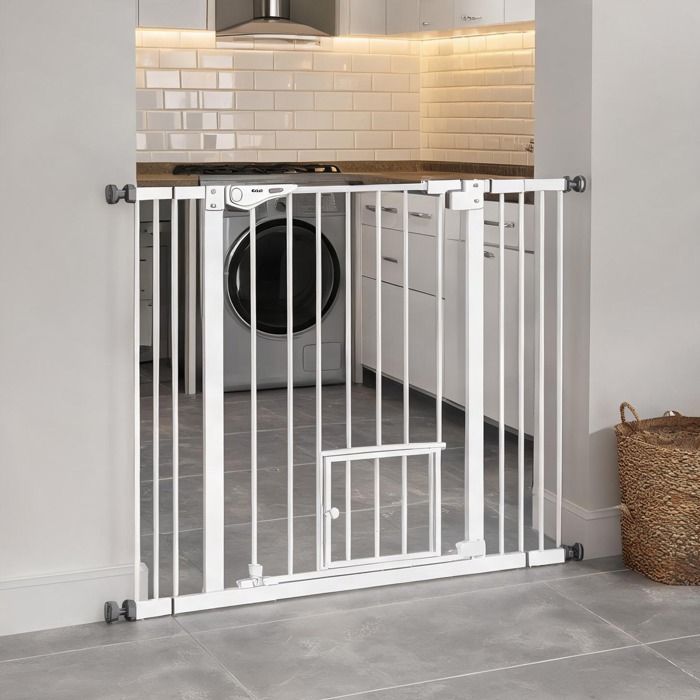 Barrière de sécurité extra-haute en acier avec porte automatique et double verrouillage blanc