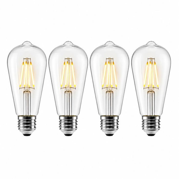 4PCS Ampoule LED Filament - ST64 - E27 2W 2700K - Verre Transparent Design Rétro - pour Salon Cuisine Bureau Restaurant Bar