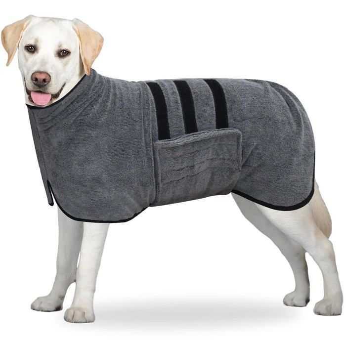 Peignoir Microfibre Gris XL Serviette Chien Séchage Rapide Bande Réglable Convient pour Grands Moyens Petits Chiens Lumiryn