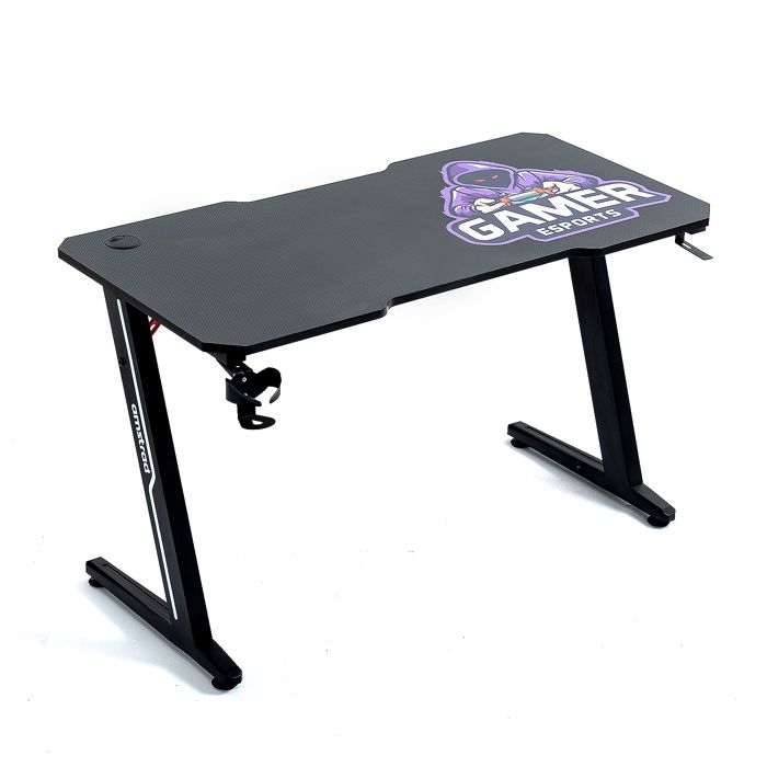 Pack Bureau Gamer Amstrad DESK120Z & Fauteuil Ultimate - Bureau 120 Cm Blanc, Style Carbone | Porte-gobelet, Support Casque Inclus - 10