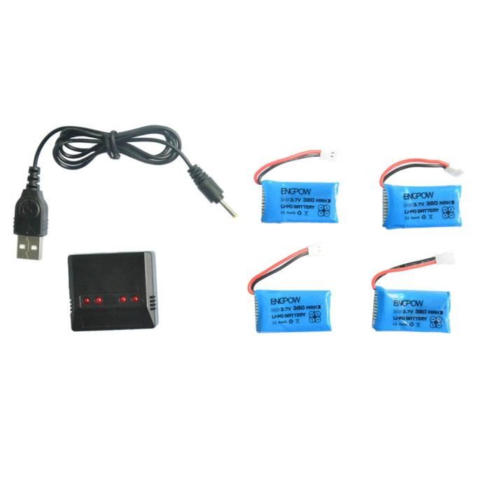 Chargeur + 4x 3.7V 380mah 25C Lipo Batterie pour Hubsan X4 H107D H107C