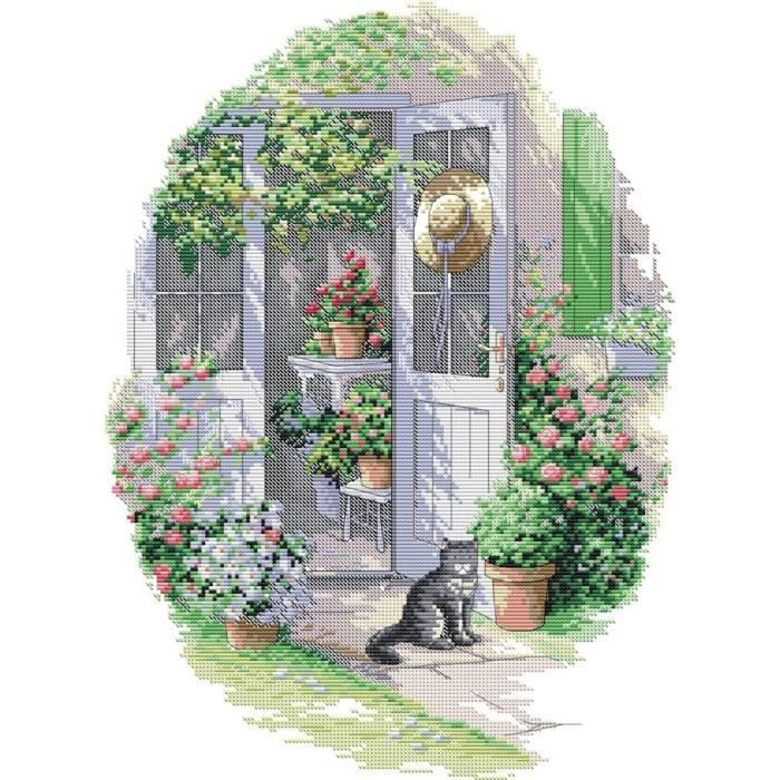 Point De Croix Kit Complet Estampé, Chambre Fleur Estampillé 14Ct 2 Brins 35×46Cm Broderie[Z422