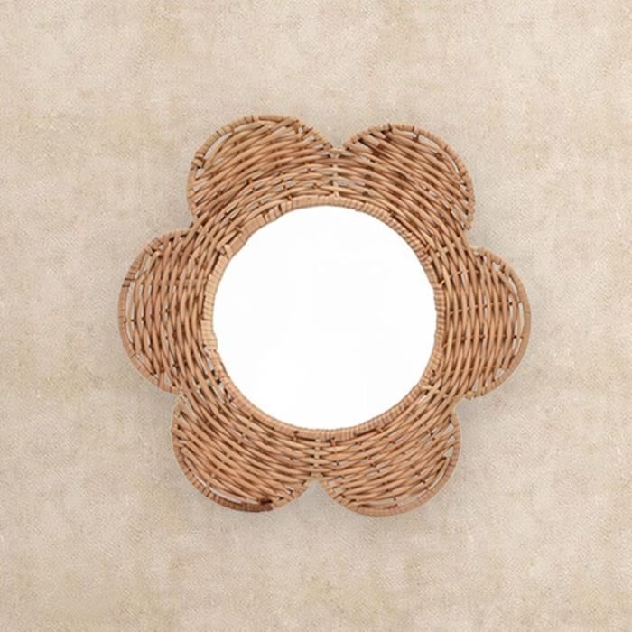Miroir Mural Rond En Rotin Tressé à La Main - Style Pastoral Et Naturel - Pour Déco Ou Maquillage - 3