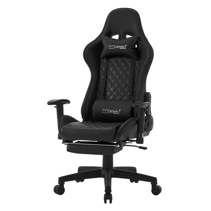 Chaise Gaming Ergonomique ML-Design Noir Et Bleu - Revêtement PU, Dossier Inclinable 135°, Repose-pieds, Hauteur Réglable