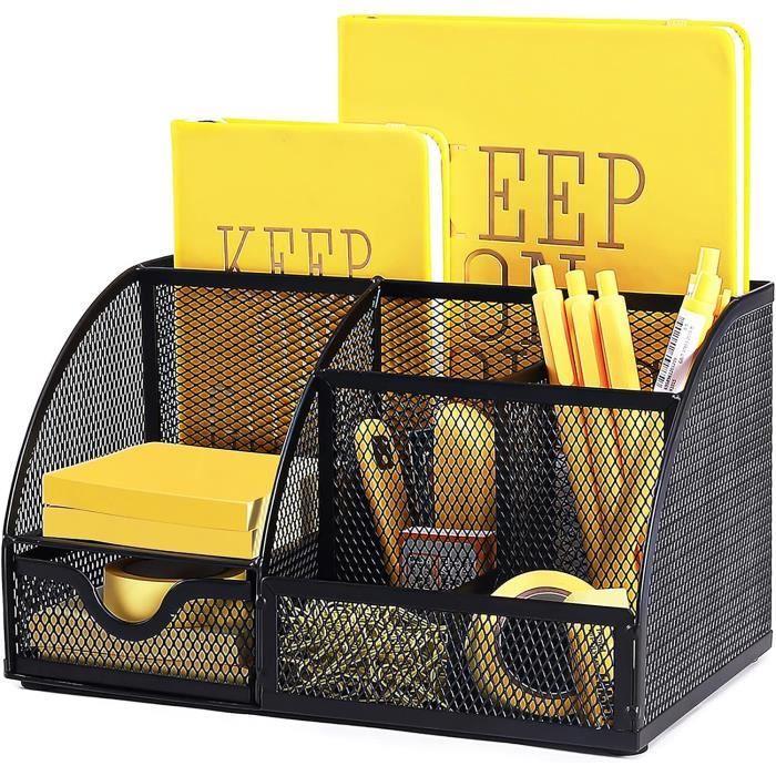 Porte-crayon En Métal 5 Compartiments - Organisateur De Bureau Maille - Rangement Stylos Et Fournitures - Design Courbé