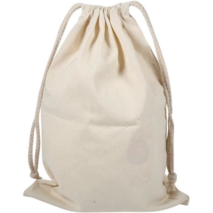 Sacs De Rangement En Coton Non Blanchi – 4 Tailles (10x12 Cm à 30x40 Cm) – Fermeture Par Cordon – Réutilisables Et Lavables Machine