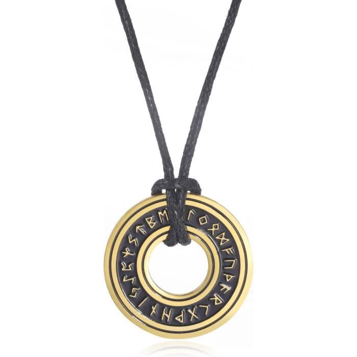 Collier Slave Pendentif Soleil Roue Kolovrat – Argent, Cordon Ajustable, Amulette Nordique