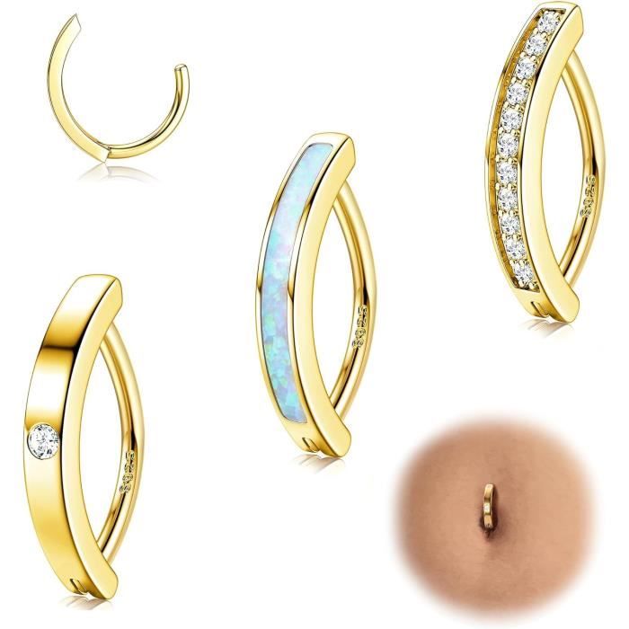 14G Piercing Nombril Hoop en Argent 925 pour Femme Belly Bar Piercing Nombril Anneau Nombril