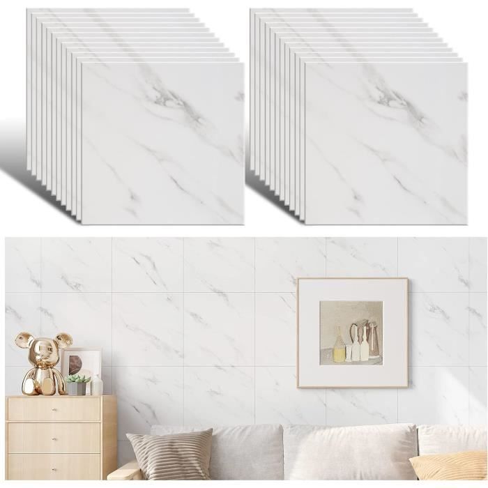 Lot De 20 Carreaux Adhésifs Effet Marbre - 30x60 Cm - Revêtement Sol/Mur Cuisine/SDB - Neuf