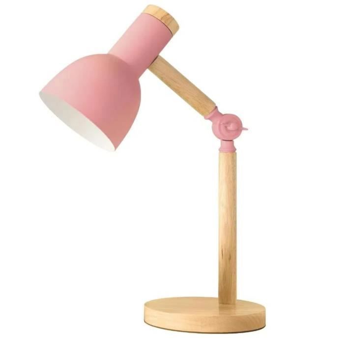 Lampe de table en bois réglable - lampe de poser pour enfants dans la chambre à coucher salon - lampe de table de lecture - Rose