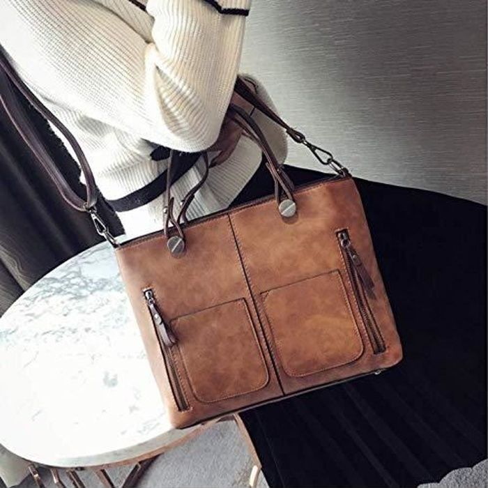 Sac à Main Bandoulière Marron Pour Femme En Faux Cuir - Très élégant, Léger, Poches, Neuf Avec étiquettes