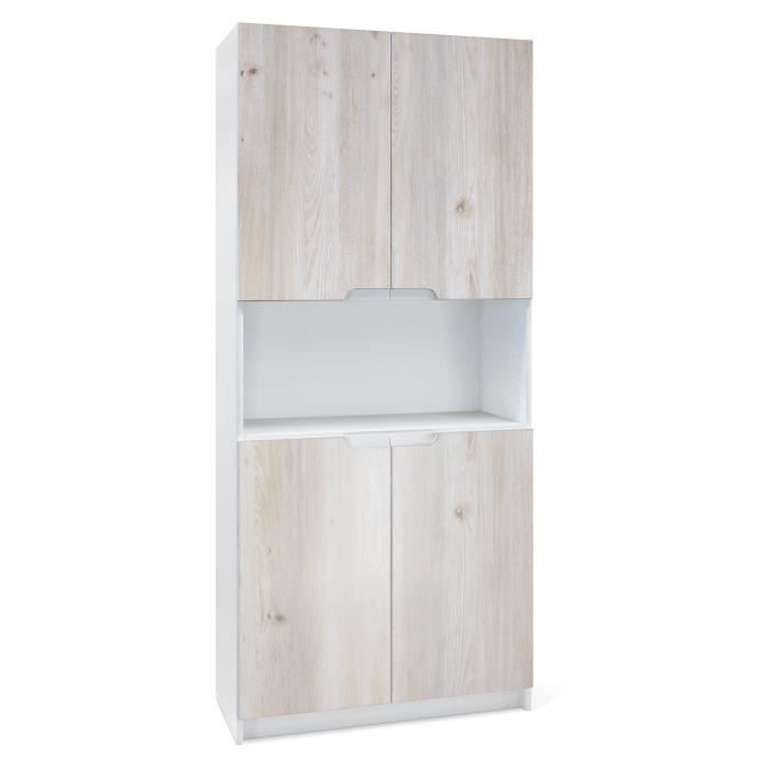 Vladon Armoire de bureau Rangement Logan V2 Corps en Blanc mat Façades en Chêne Nordique